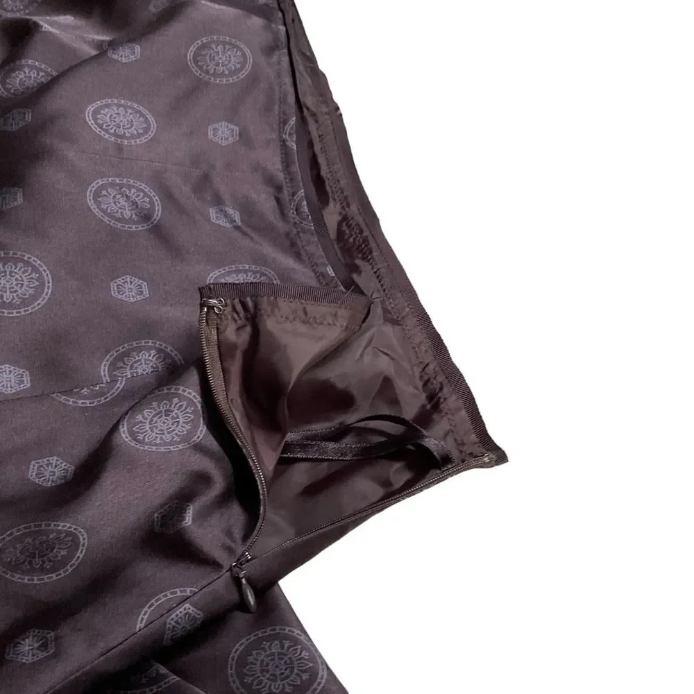 Banana Republic Factory Black Gray Medallion Print Silk Cotton Blend Skirt Sz 8